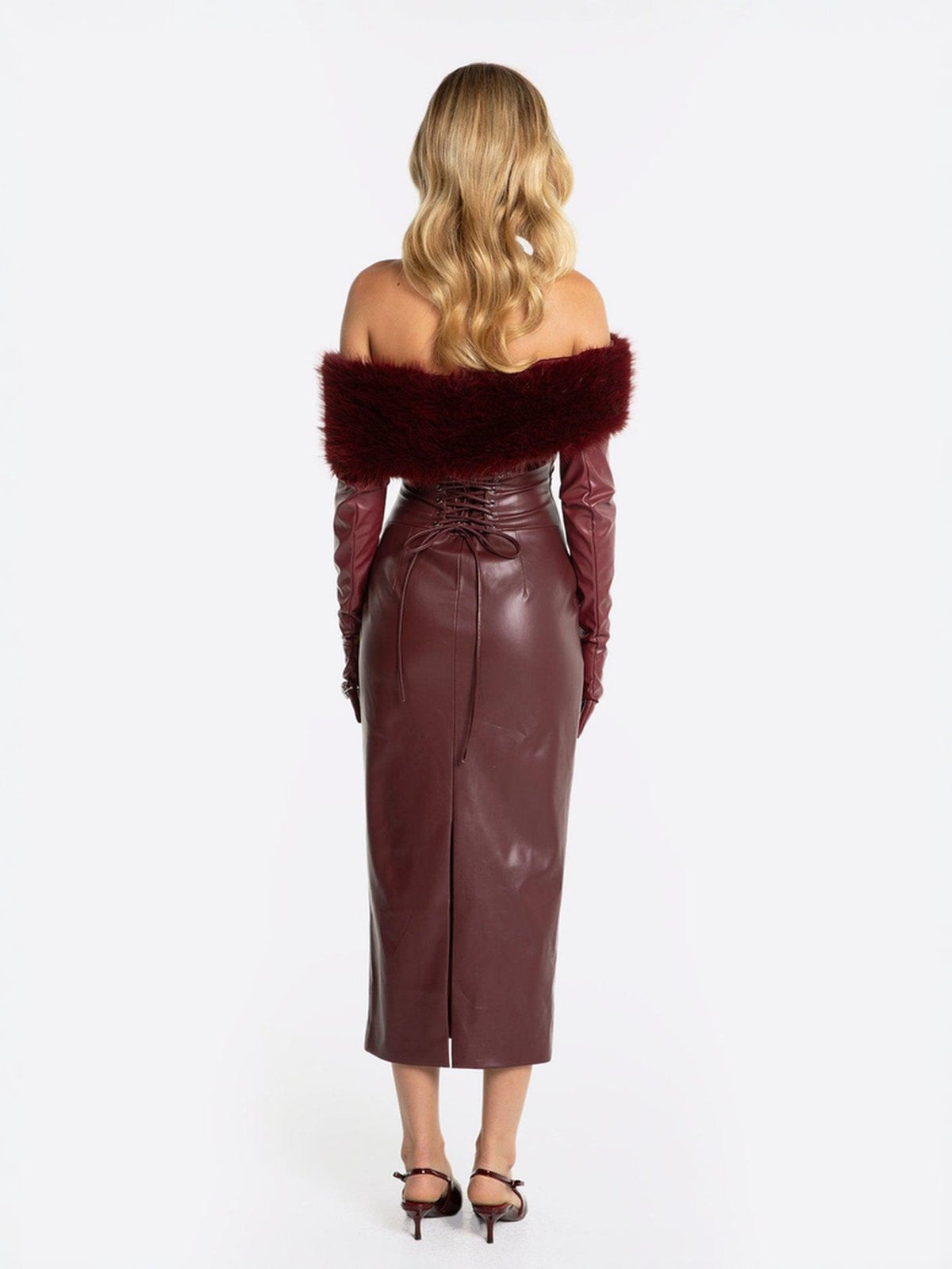 Gabrielle Fur Maxi Dress (Red) (Final Sale)
