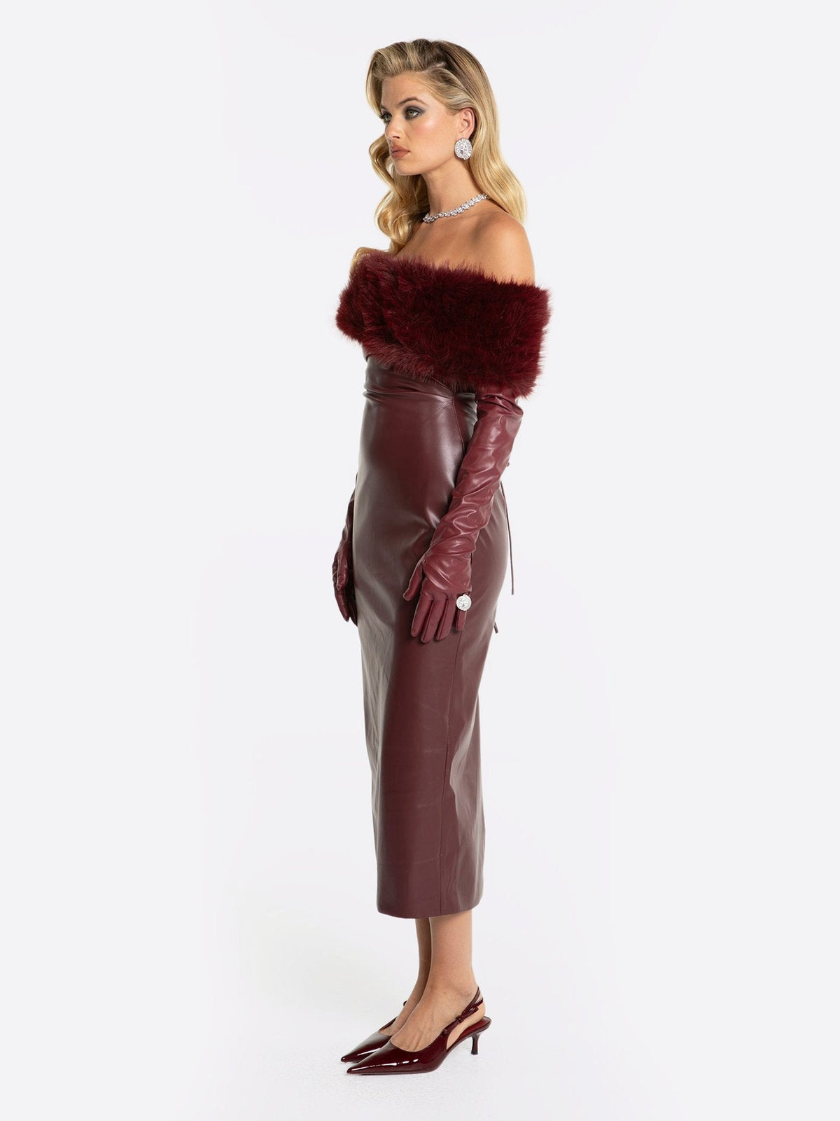 Gabrielle Fur Maxi Dress (Red) (Final Sale)