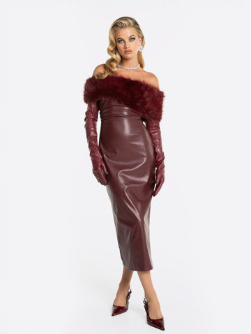 Gabrielle Fur Maxi Dress (Red) (Final Sale)
