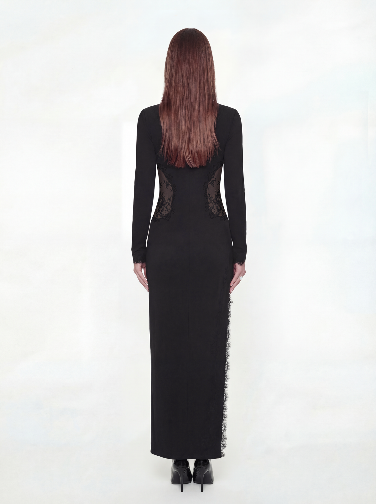 Adriana Lace High-Slit Black Acetate Dress (Final Sale)