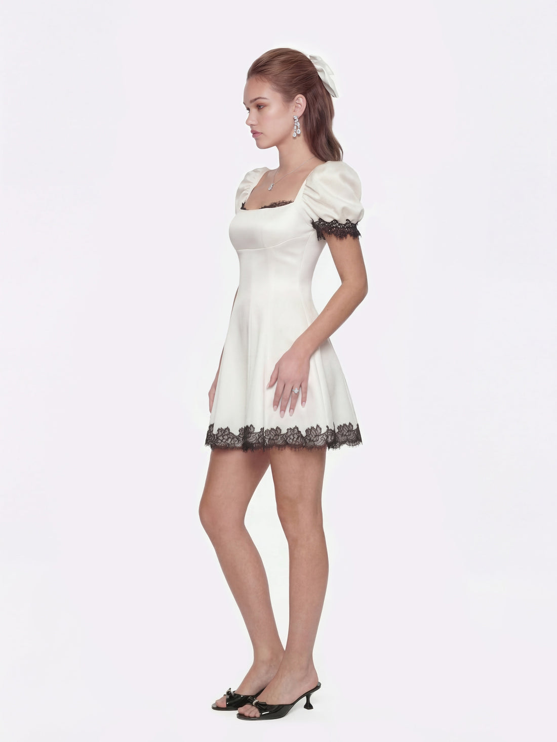 Natalia White Lace Puff Sleeve Mini Dress (Final Sale)