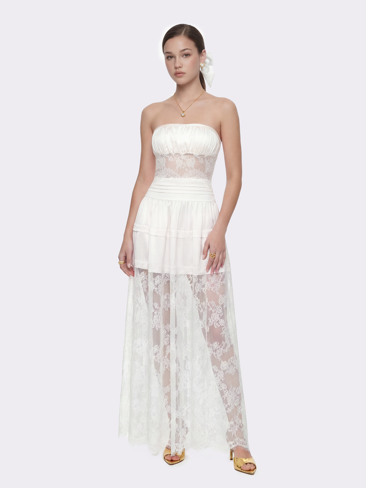Amelie Lace Strapless White Dress