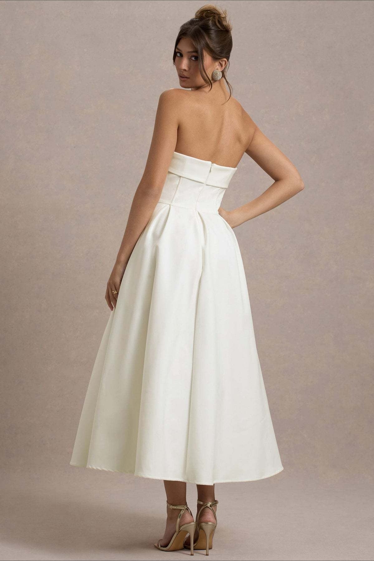 Mikayla | Women's Foldover Neck Strapless Pleated Midi Evening Party Dress