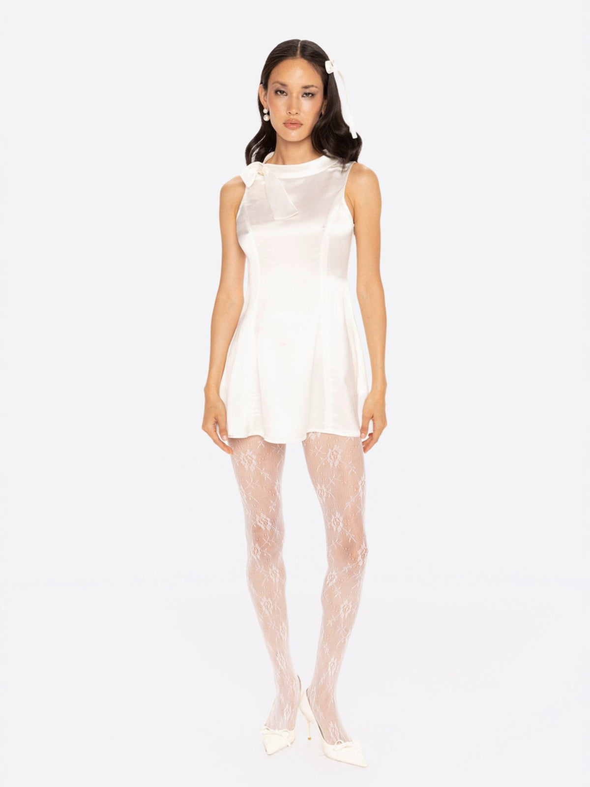 Lila Satin Mini Dress (White) (Final Sale)