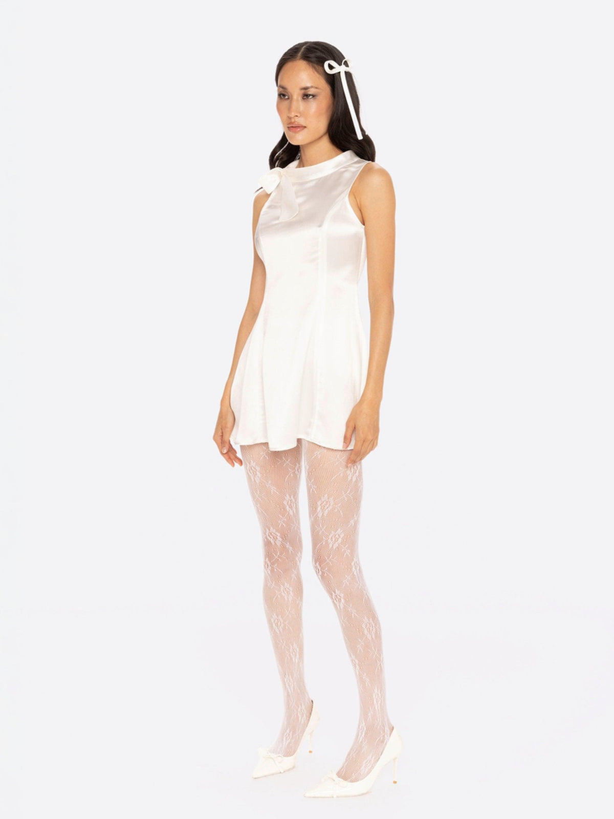 Lila Satin Mini Dress (White) (Final Sale)