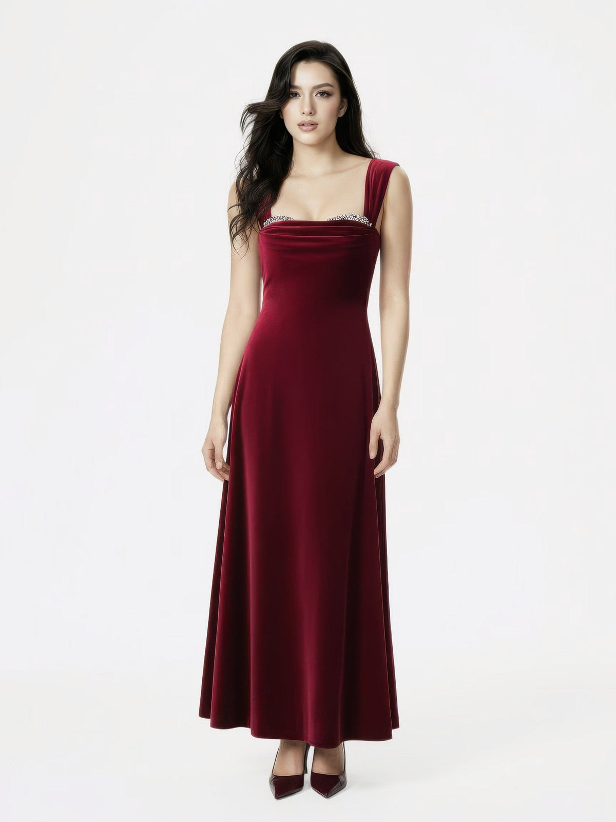 Belle Velvet Maxi Dress (Red)