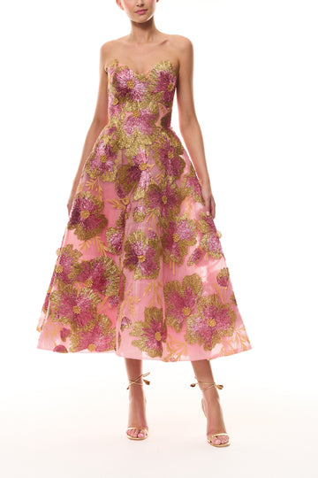 Metallic Raffia Tea Length Dress