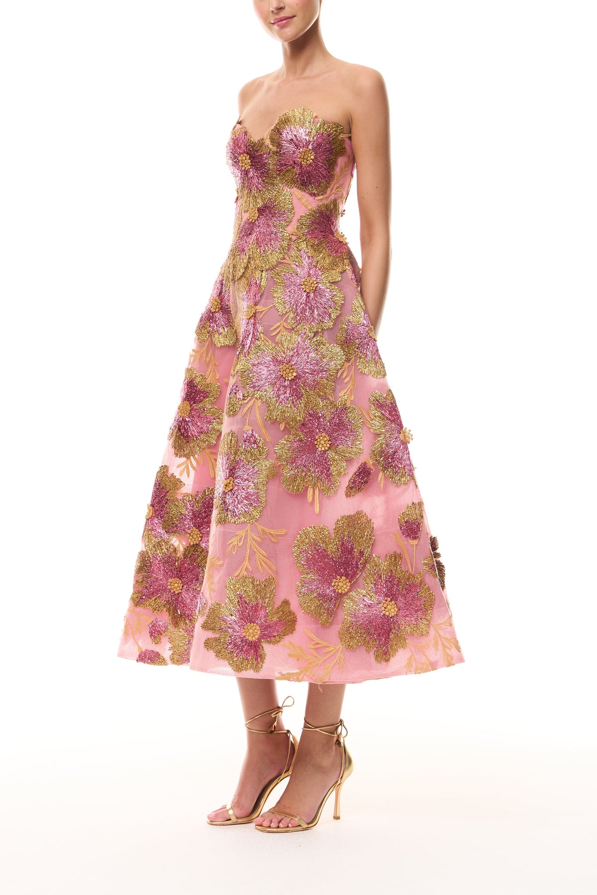 Metallic Raffia Tea Length Dress
