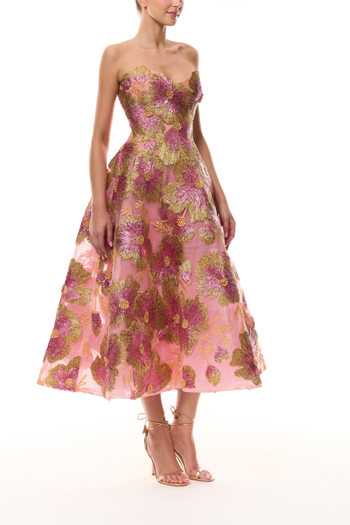 Metallic Raffia Tea Length Dress
