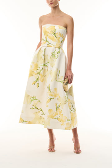 Yellow Floral Tea-Length Dress