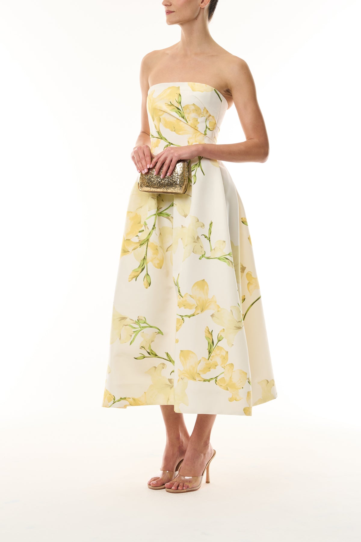 Yellow Floral Tea-Length Dress