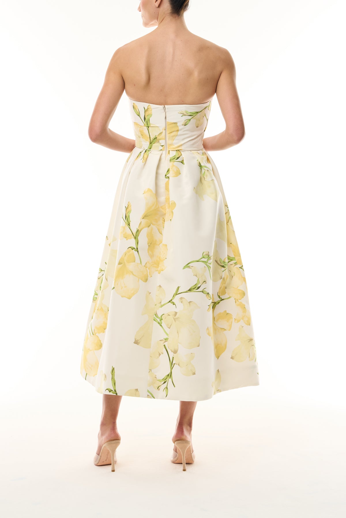 Yellow Floral Tea-Length Dress