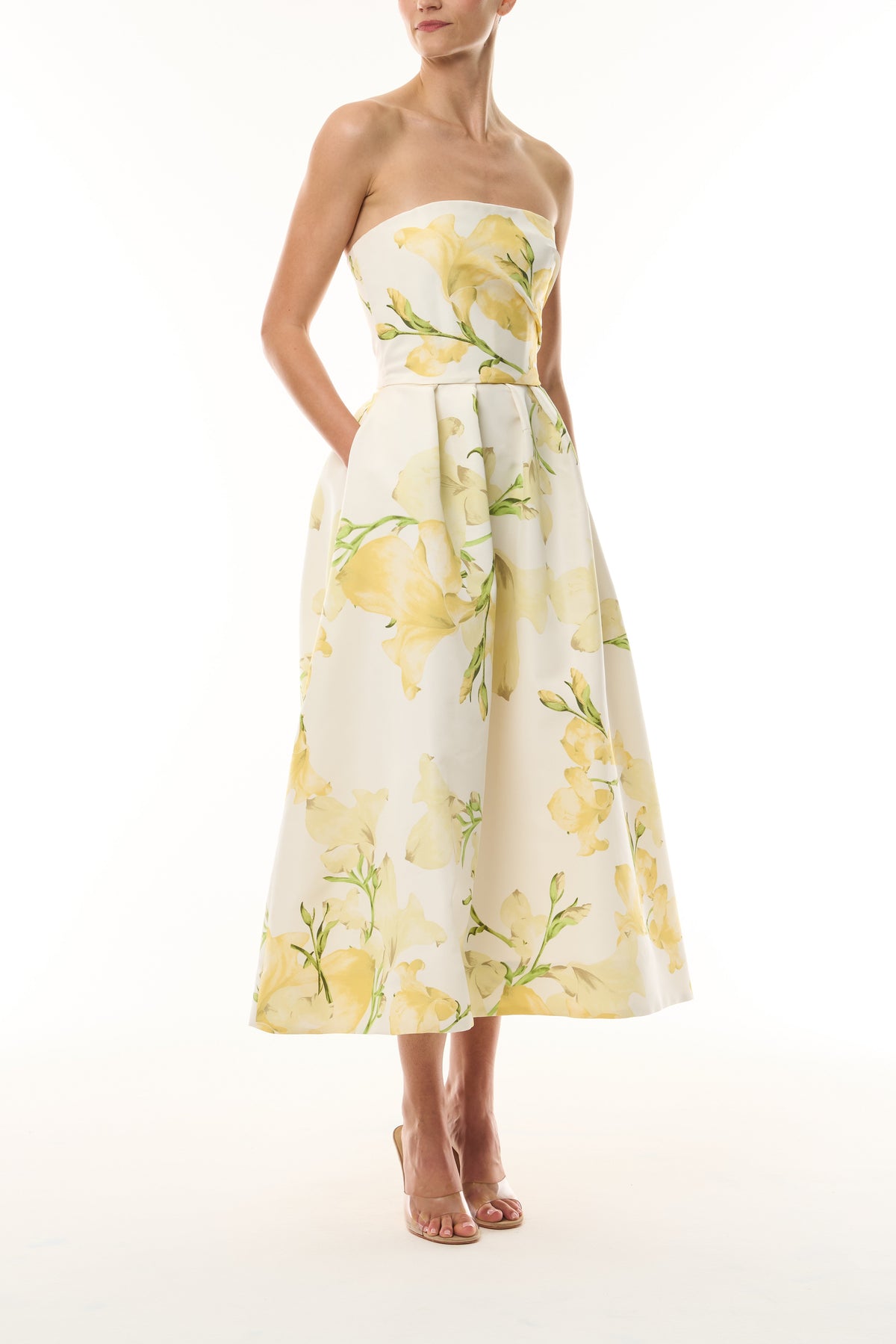 Yellow Floral Tea-Length Dress