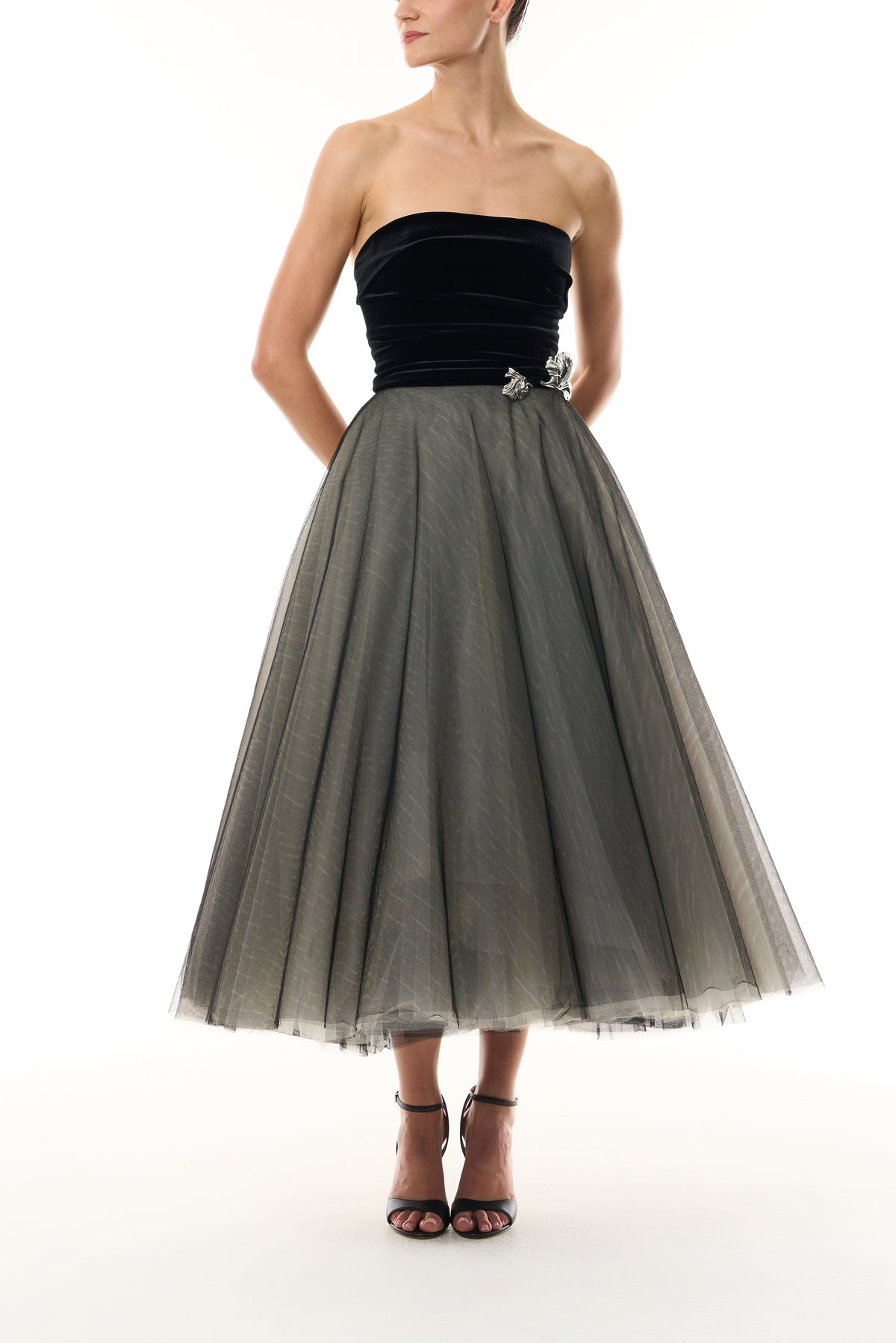 Velvet and Tulle Tea Length Dress