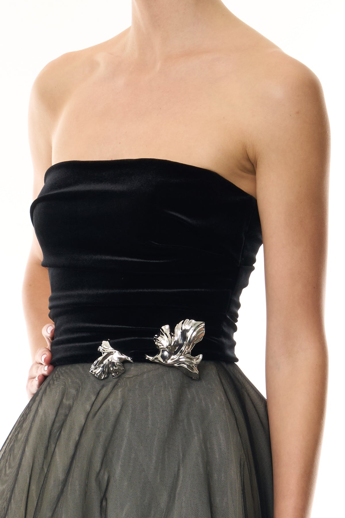 Velvet and Tulle Tea Length Dress