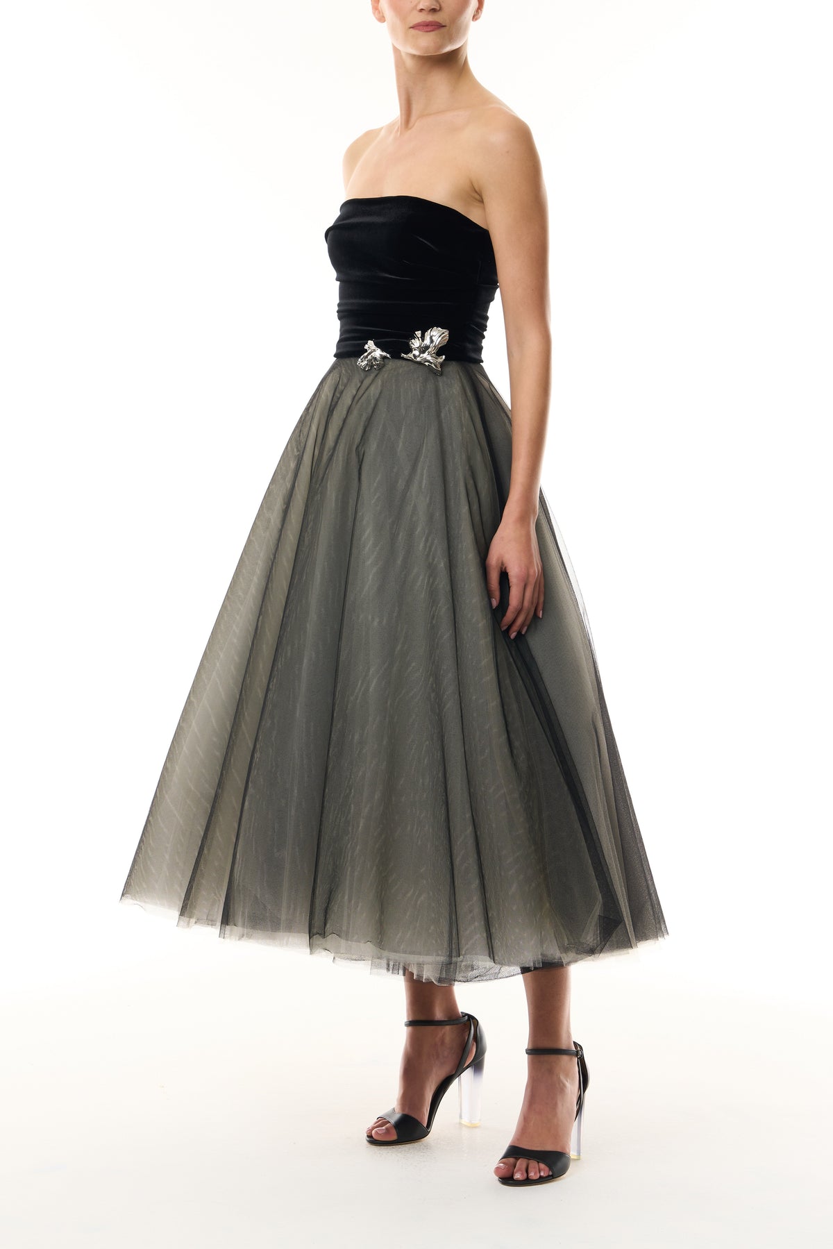 Velvet and Tulle Tea Length Dress