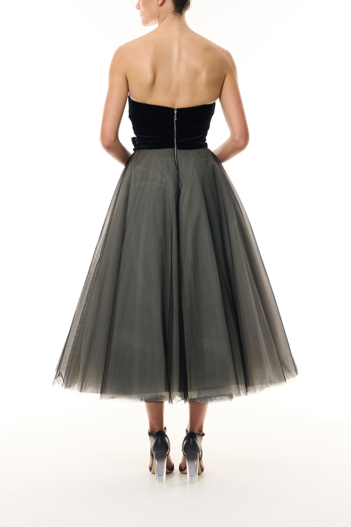 Velvet and Tulle Tea Length Dress