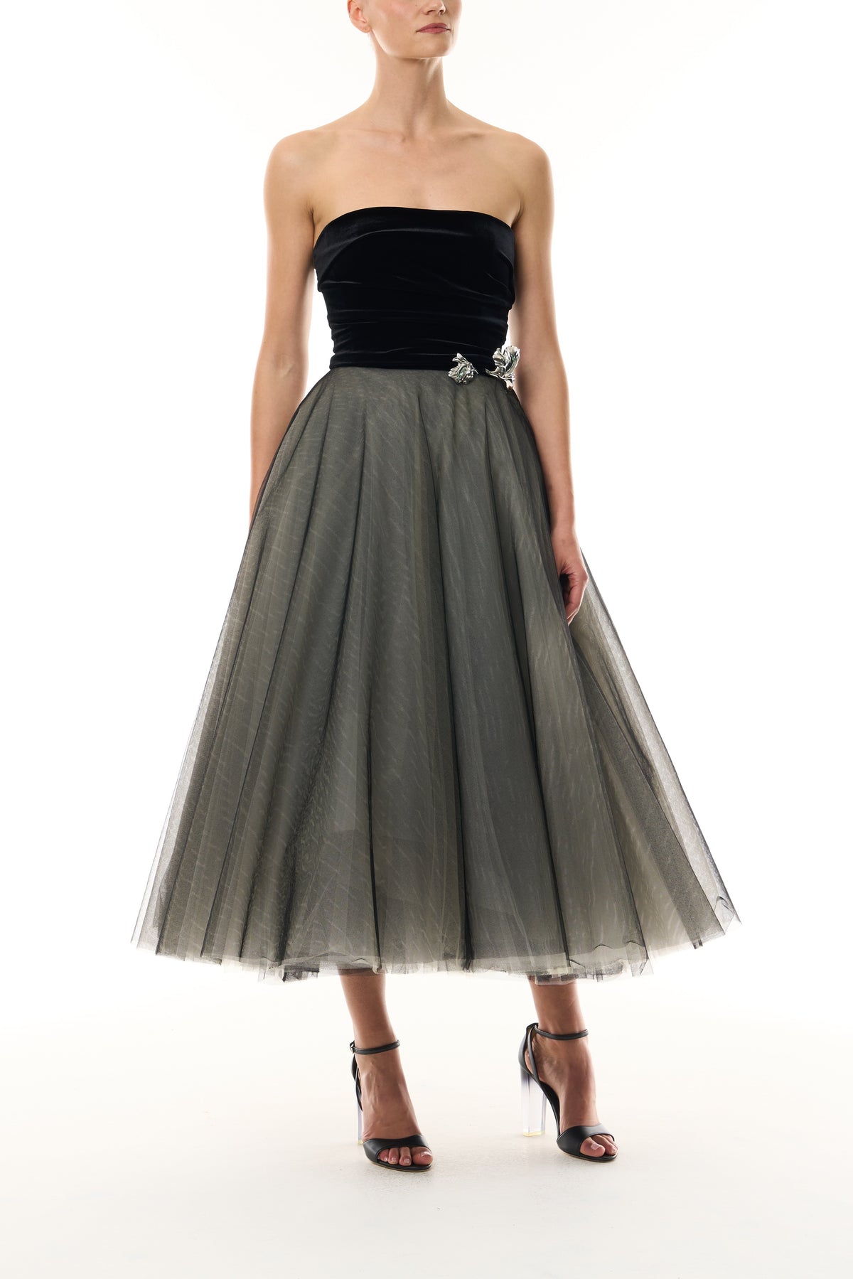 Velvet and Tulle Tea Length Dress