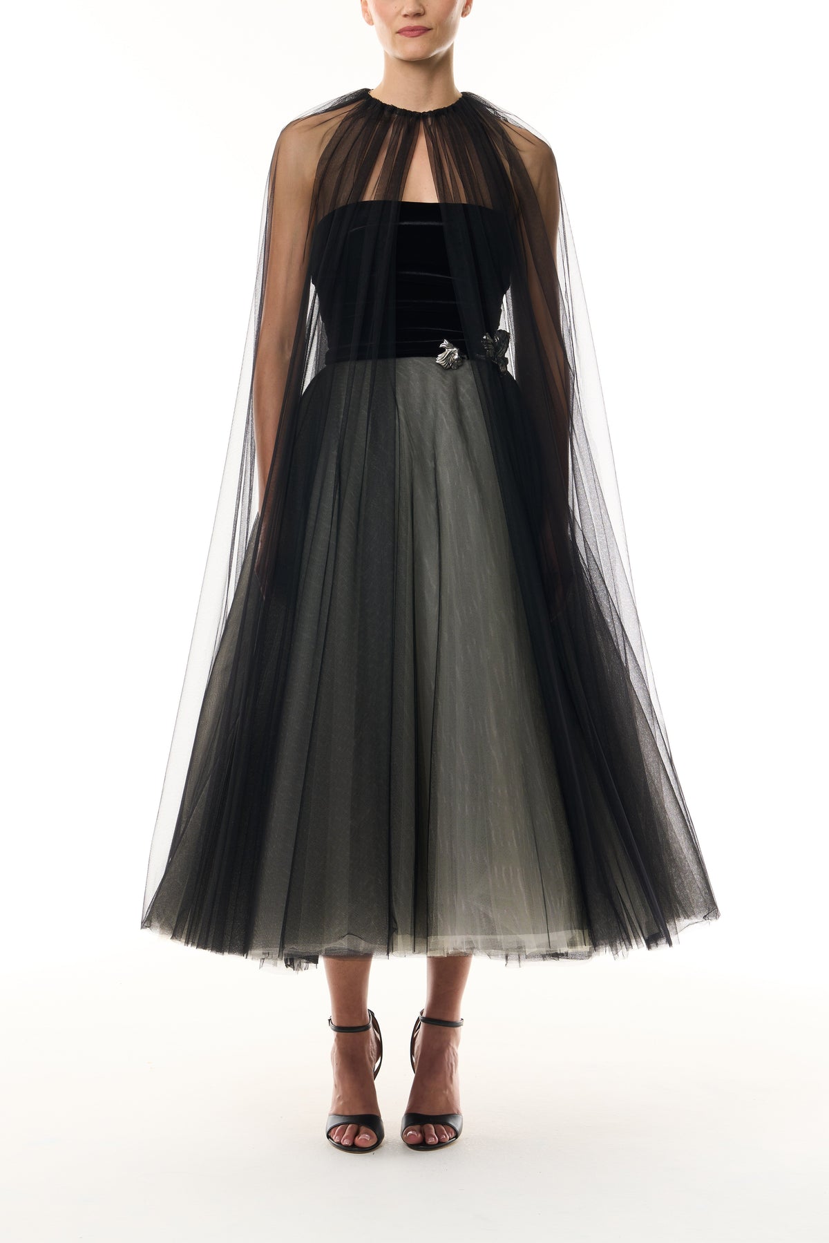 Velvet and Tulle Tea Length Dress