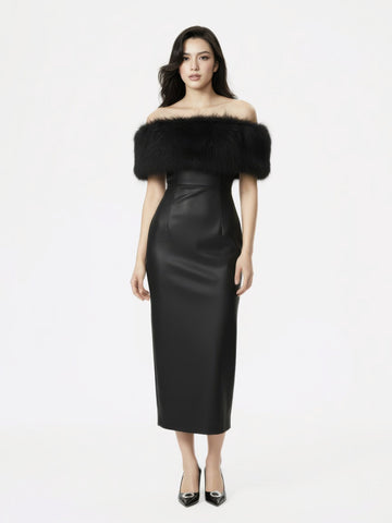 Gabrielle Fur Maxi Dress (Black) (Final Sale)