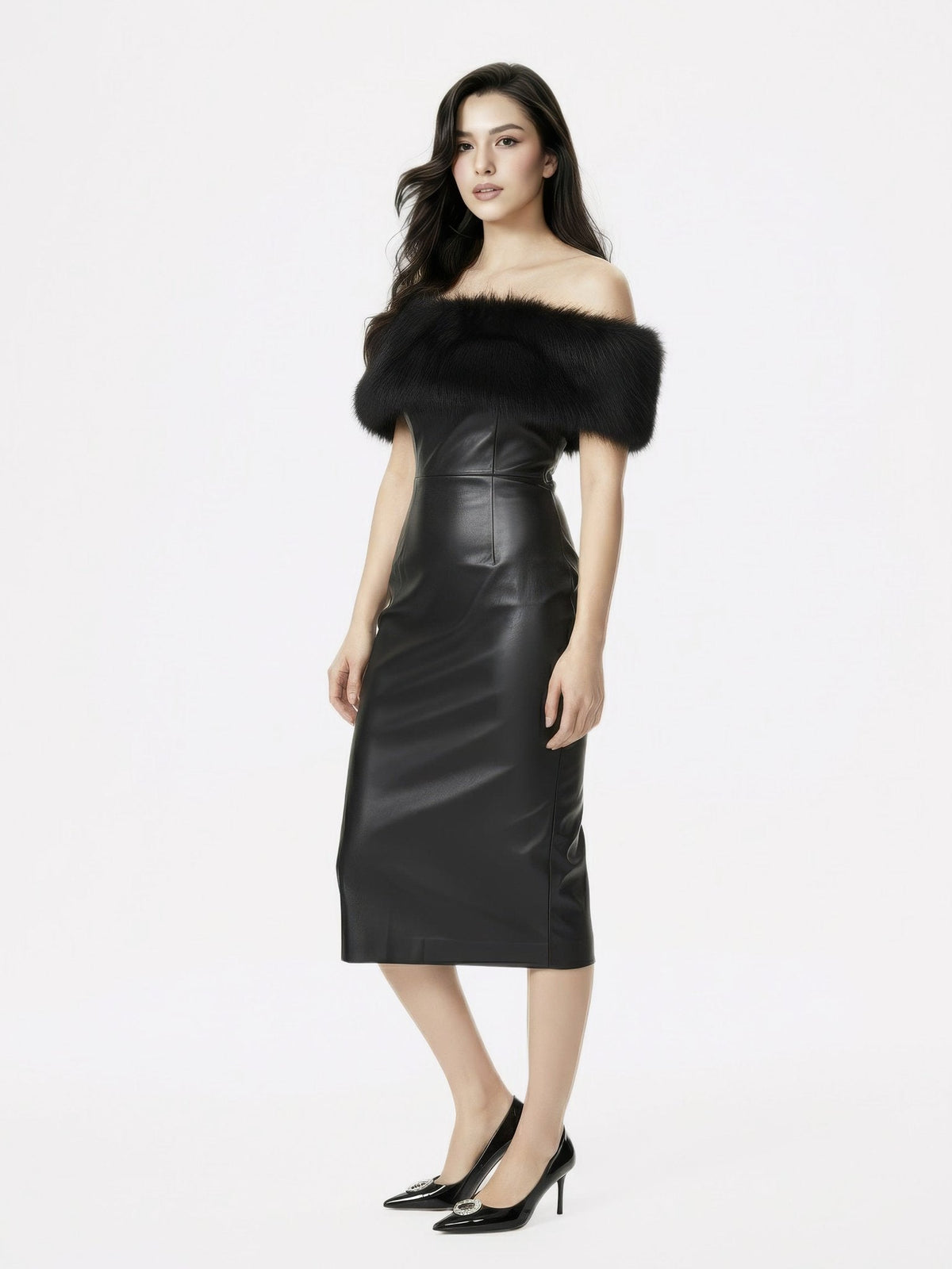Gabrielle Fur Maxi Dress (Black) (Final Sale)