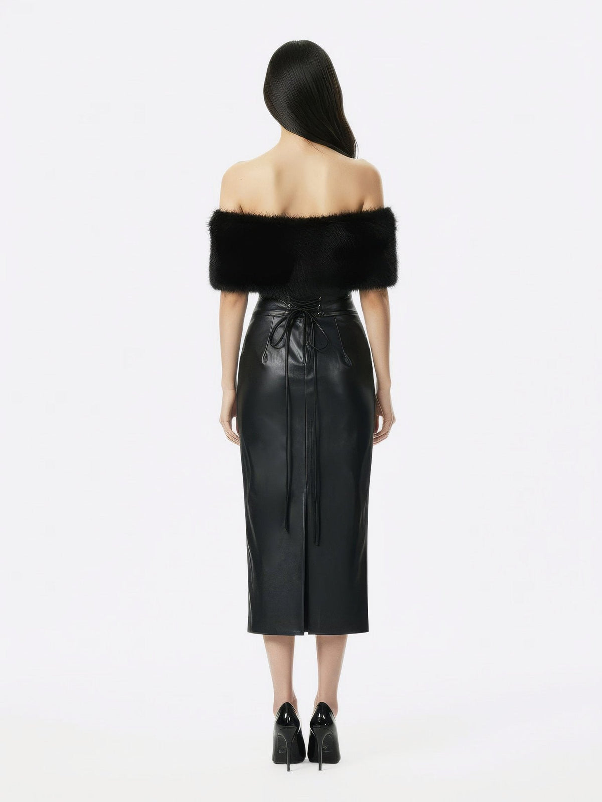 Gabrielle Fur Maxi Dress (Black) (Final Sale)