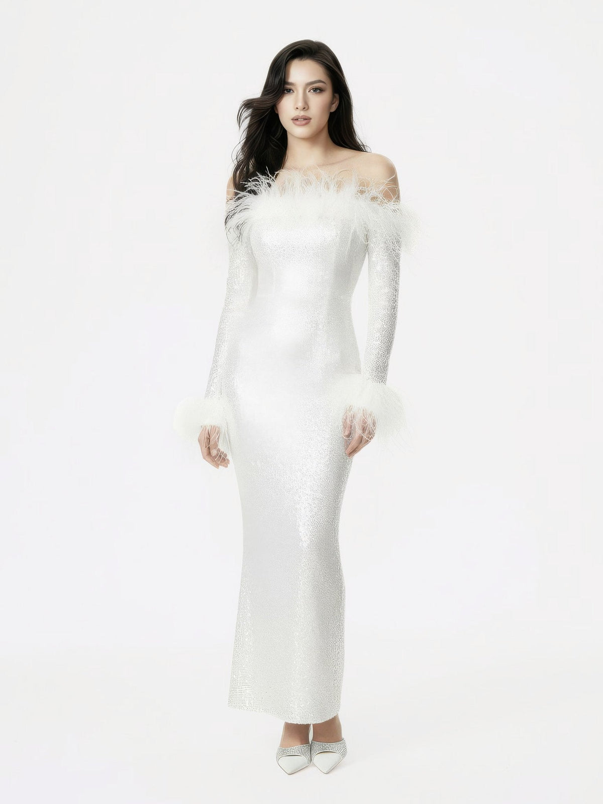 Neva Sequin Maxi Dress (White) (Final Sale)