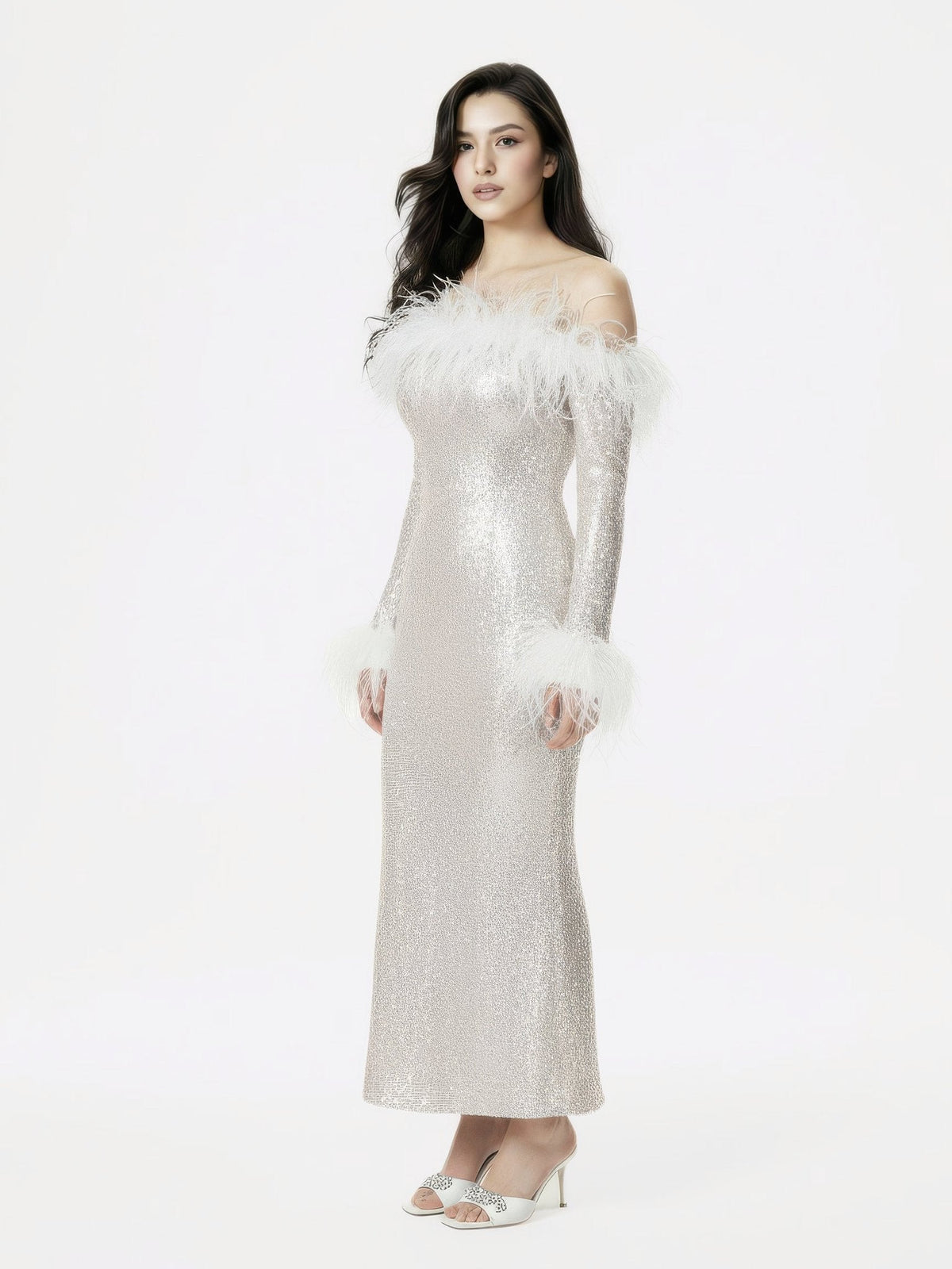 Neva Sequin Maxi Dress (White) (Final Sale)