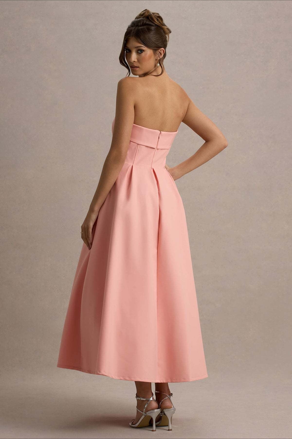 Mikayla | Women's Foldover Neck Strapless Pleated Midi Evening Party Dress