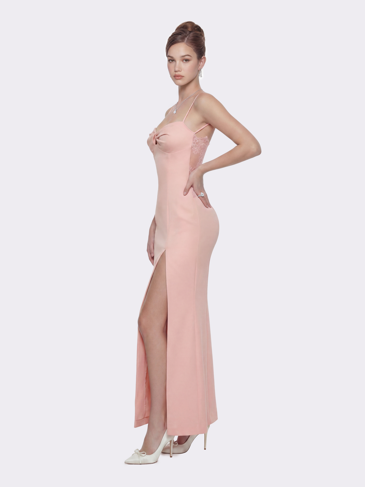 Brielle Twist-Front Peach Pink Dress