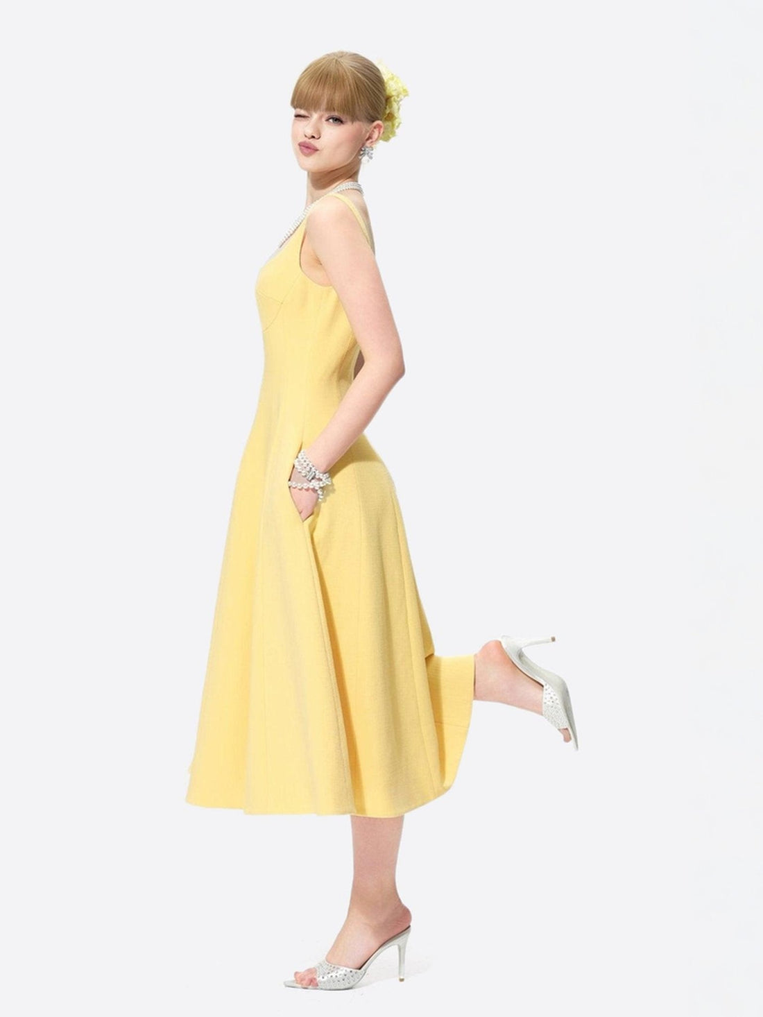 Josephine Square-Neck Yellow Midi Dress (Final Sale)