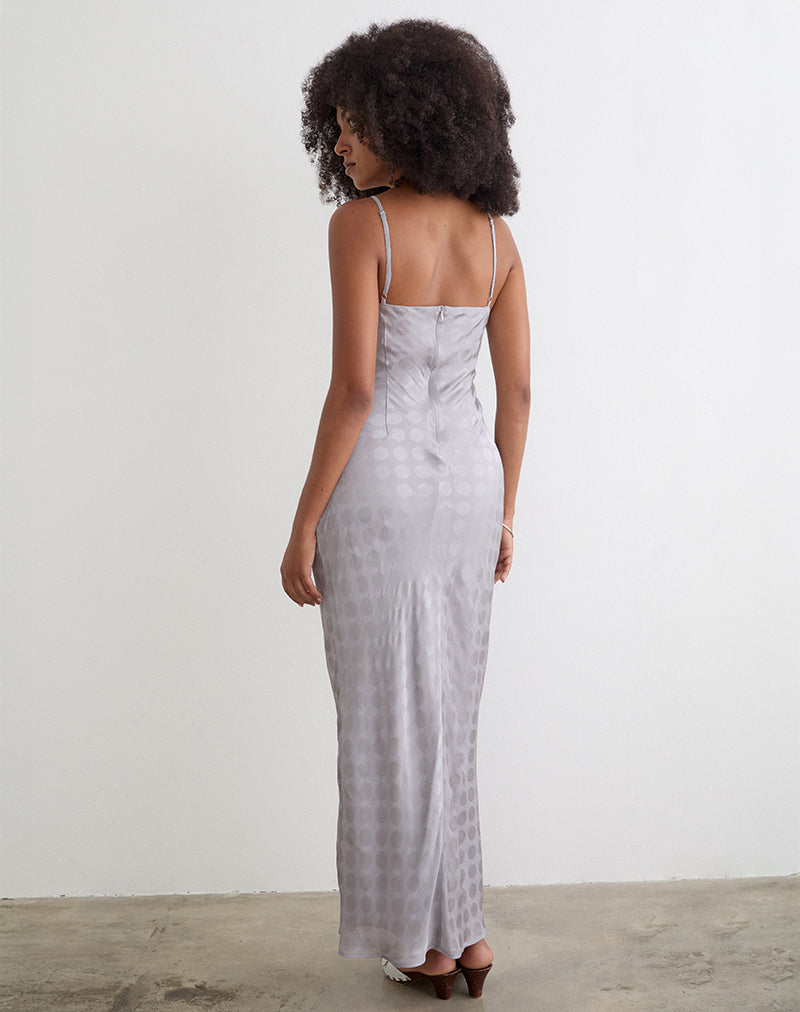 Alenya Maxi Dress in Chiffon Monochrome Silver Grey Polka