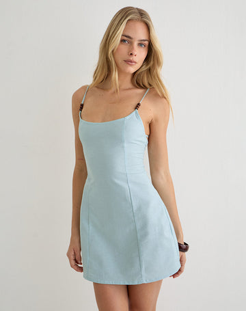 Ambra Scoop Mini Dress in Linen Steel Blue