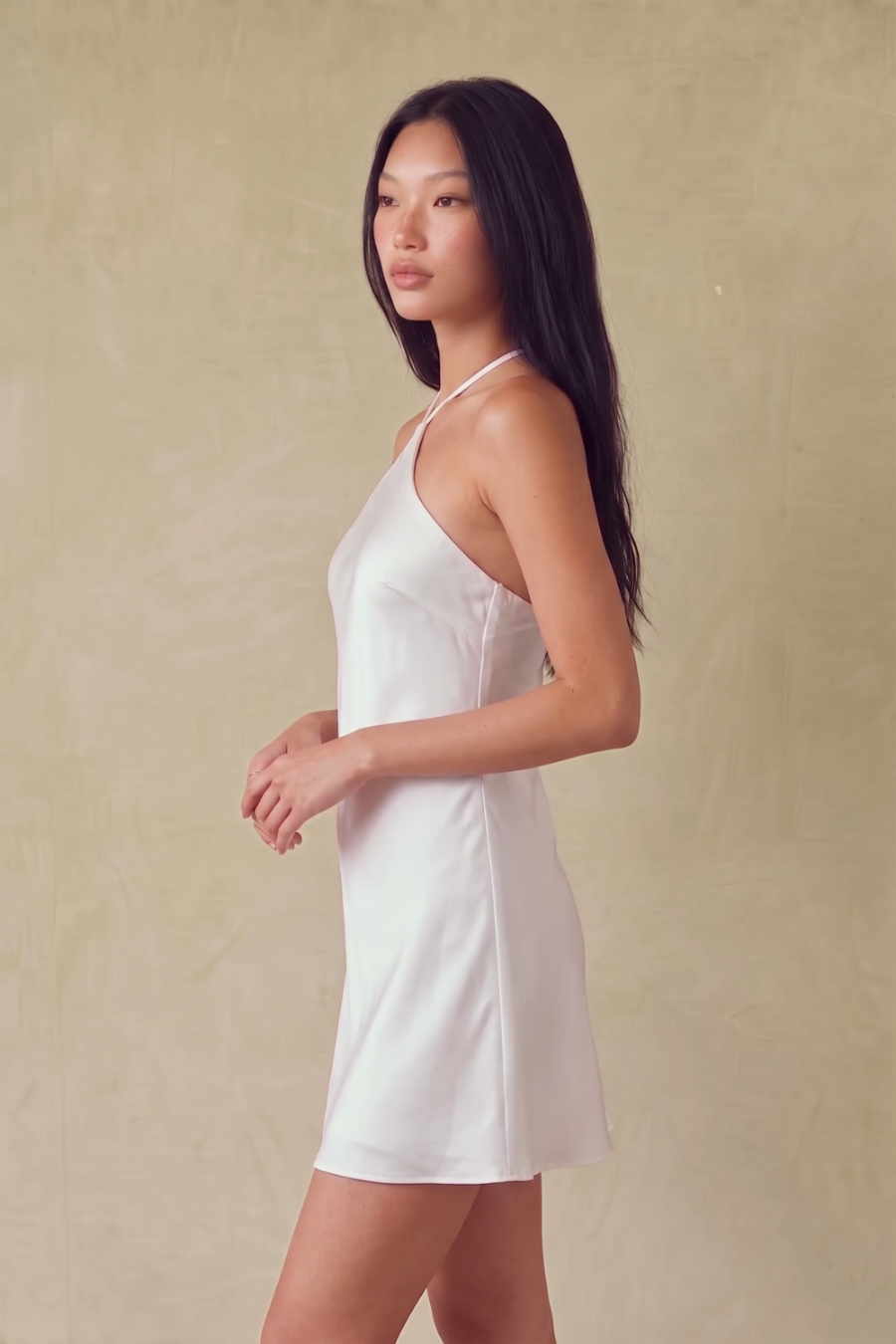 Anya Halter Satin Mini Dress
