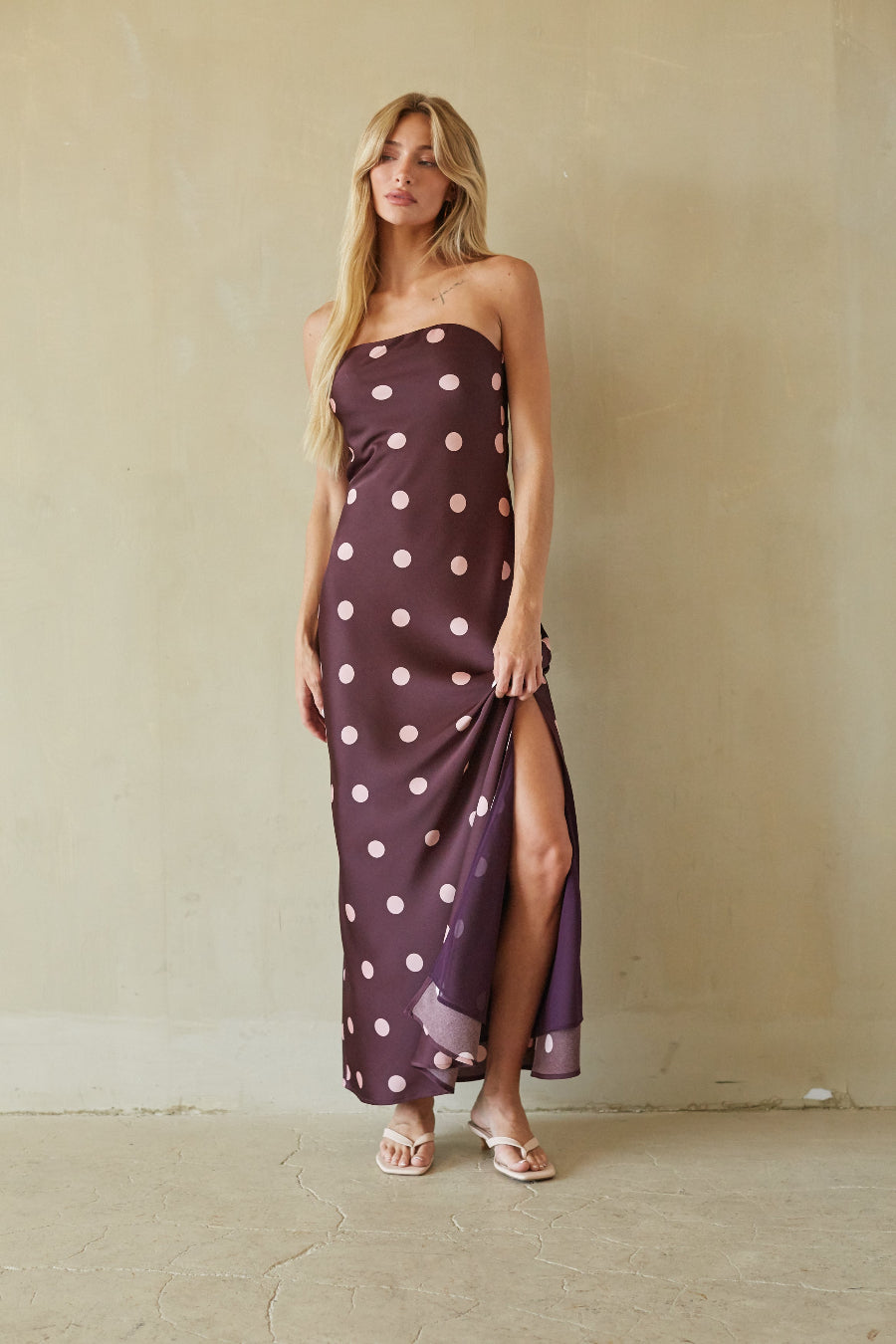 Bronwyn Satin Polka Dot Maxi Dress