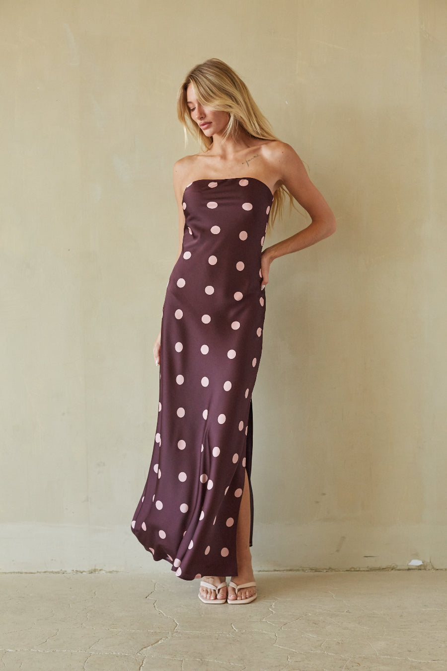 Bronwyn Satin Polka Dot Maxi Dress