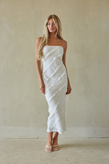 Catalina Ruffle Strapless Midi Dress