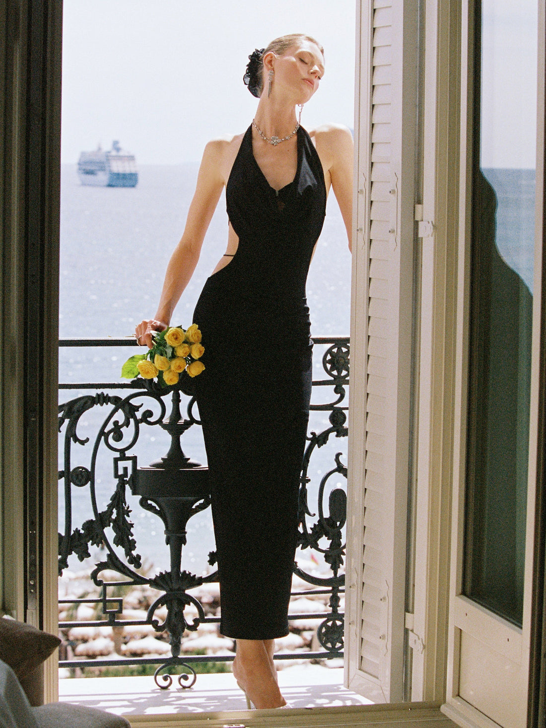 Maeve Cowl-Neck Black Dress