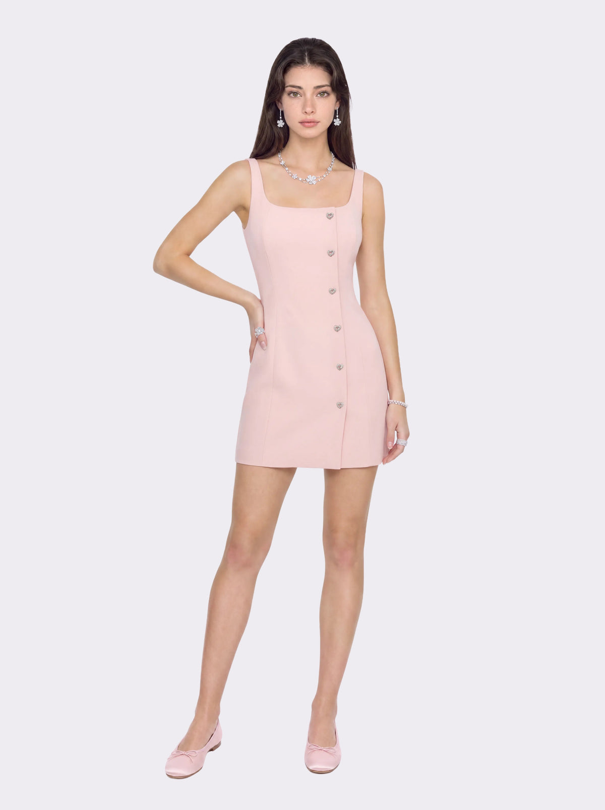 Sera Crystal-Button Pink Dress