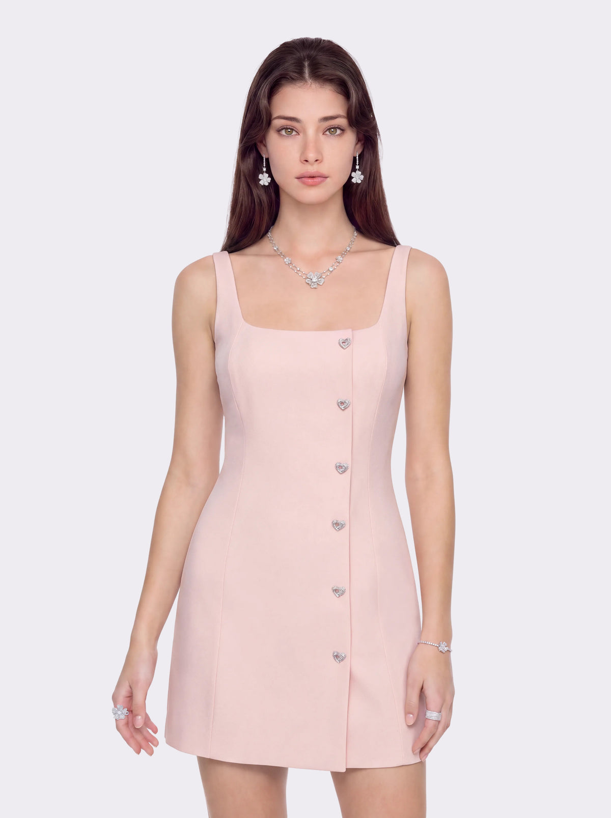 Sera Crystal-Button Pink Dress