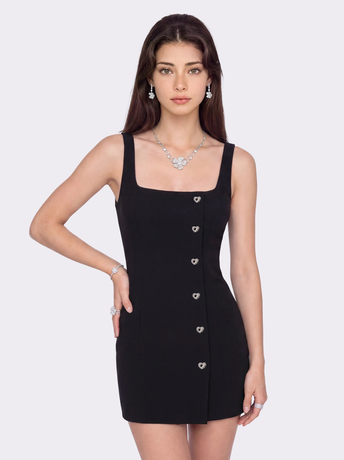 Sera Crystal-Button Black Dress