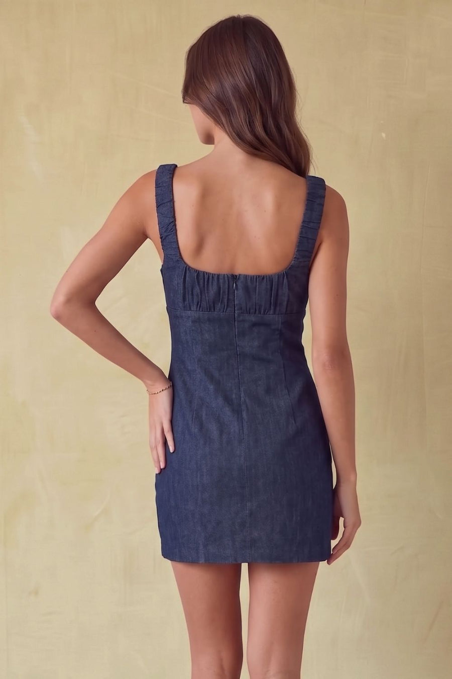 Genessa Denim Ruched Mini Dress