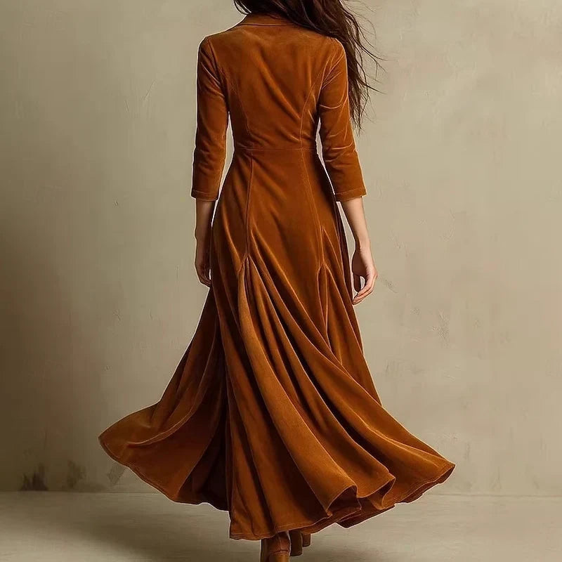 Anthea | Women's Vintage V Neck Button Front Maxi Dress