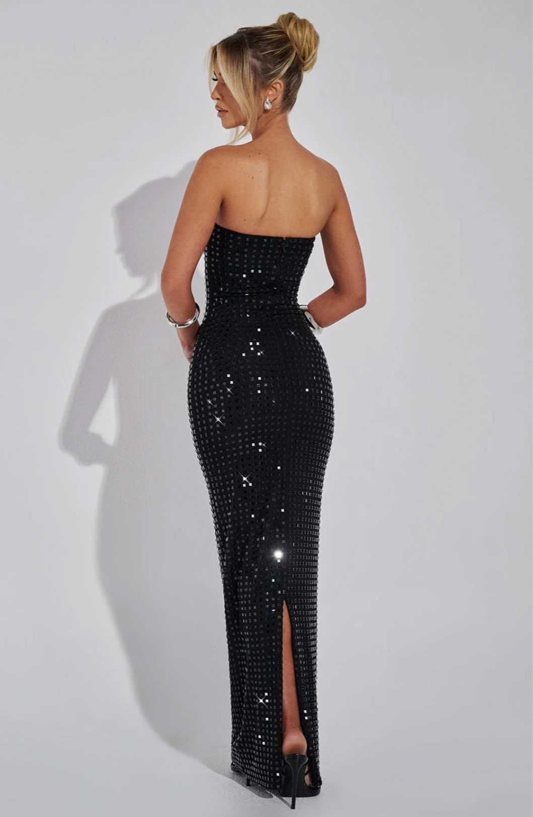 Arabella | Women's Strapless Rhinestone Grid Geometric Maxi Party Dress