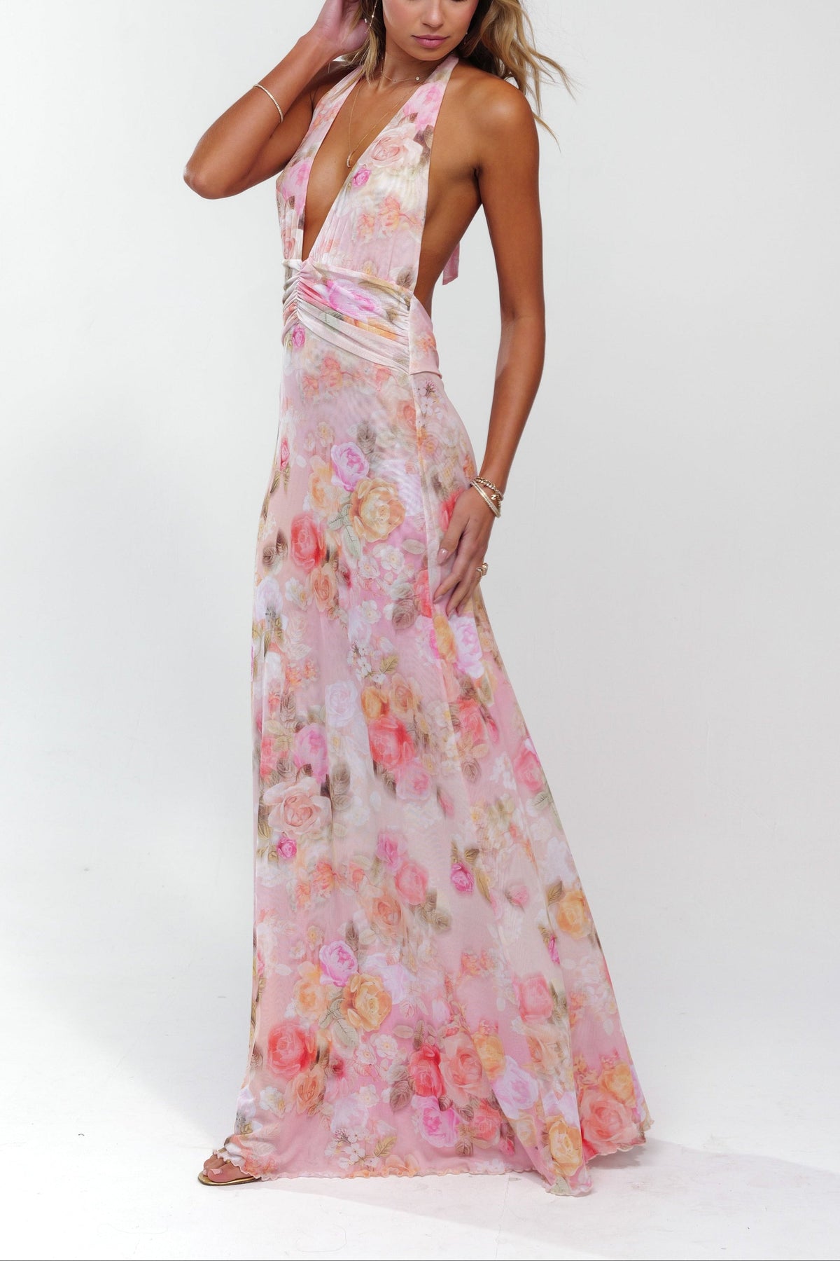 Ariadne | Women's Floral Deep V-Neck Maxi Wedding Guest Dress