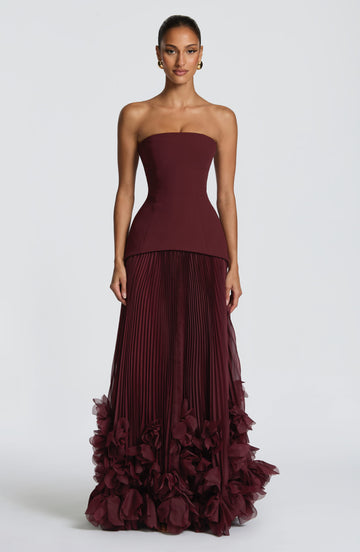 Brighton | Women's Strapless Drop Waist Pleated Maxi Autumn Wedding Guest Dress