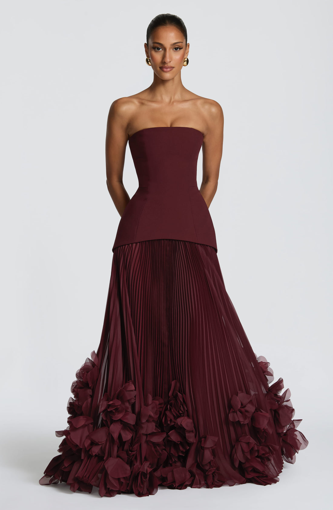 Brighton | Women's Strapless Drop Waist Pleated Maxi Autumn Wedding Guest Dress