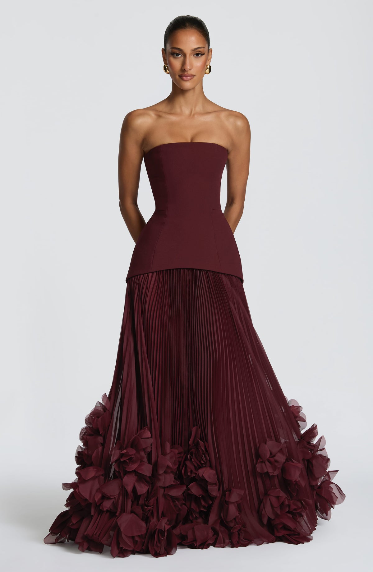 Brighton | Women's Strapless Drop Waist Pleated Maxi Autumn Wedding Guest Dress