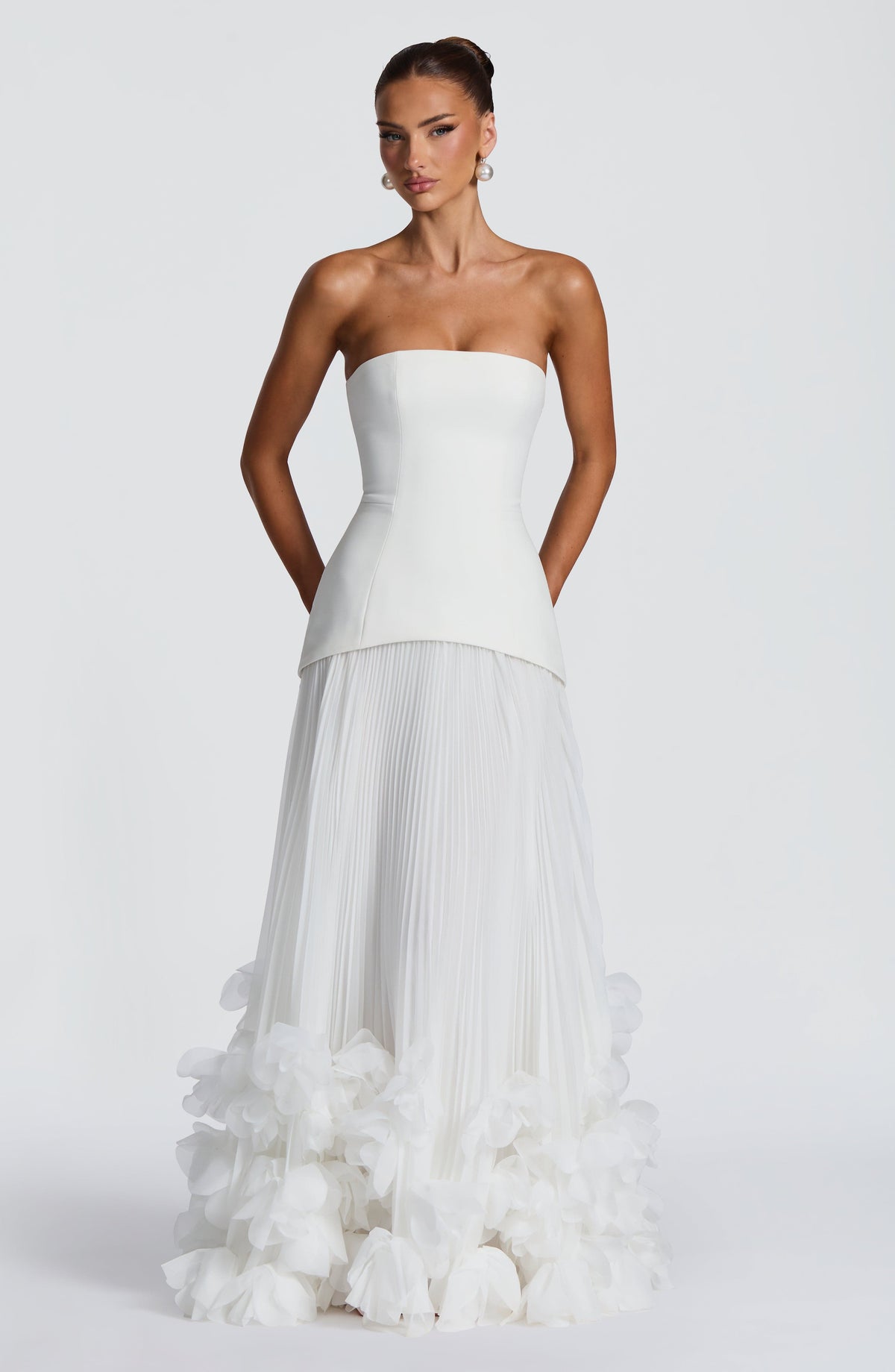 Brighton | Women's Strapless Drop Waist Pleated Maxi Autumn Wedding Guest Dress