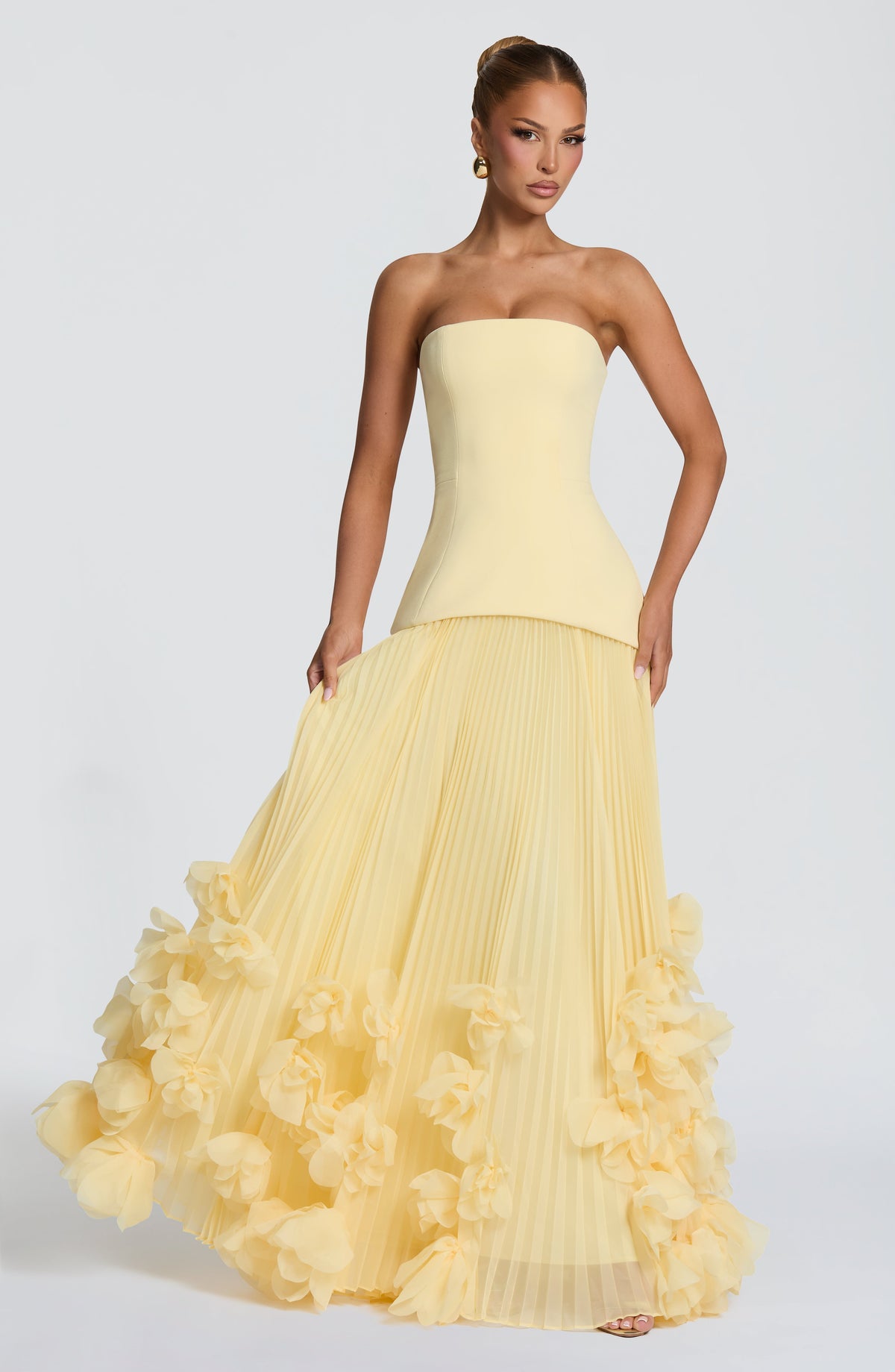 Brighton | Women's Strapless Drop Waist Pleated Maxi Autumn Wedding Guest Dress